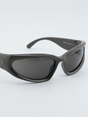 Balenciaga BB0157S 008 Sport Sunglasses Grey Geometric Frame, Grey Lenses